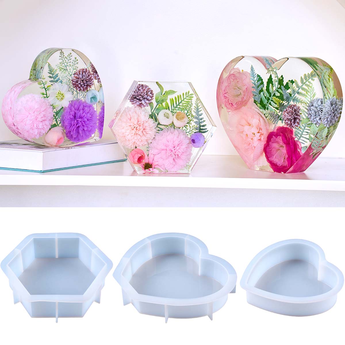 Resin Art Heart - Cetakan Silikon Hati Besar DIY, Cetakan