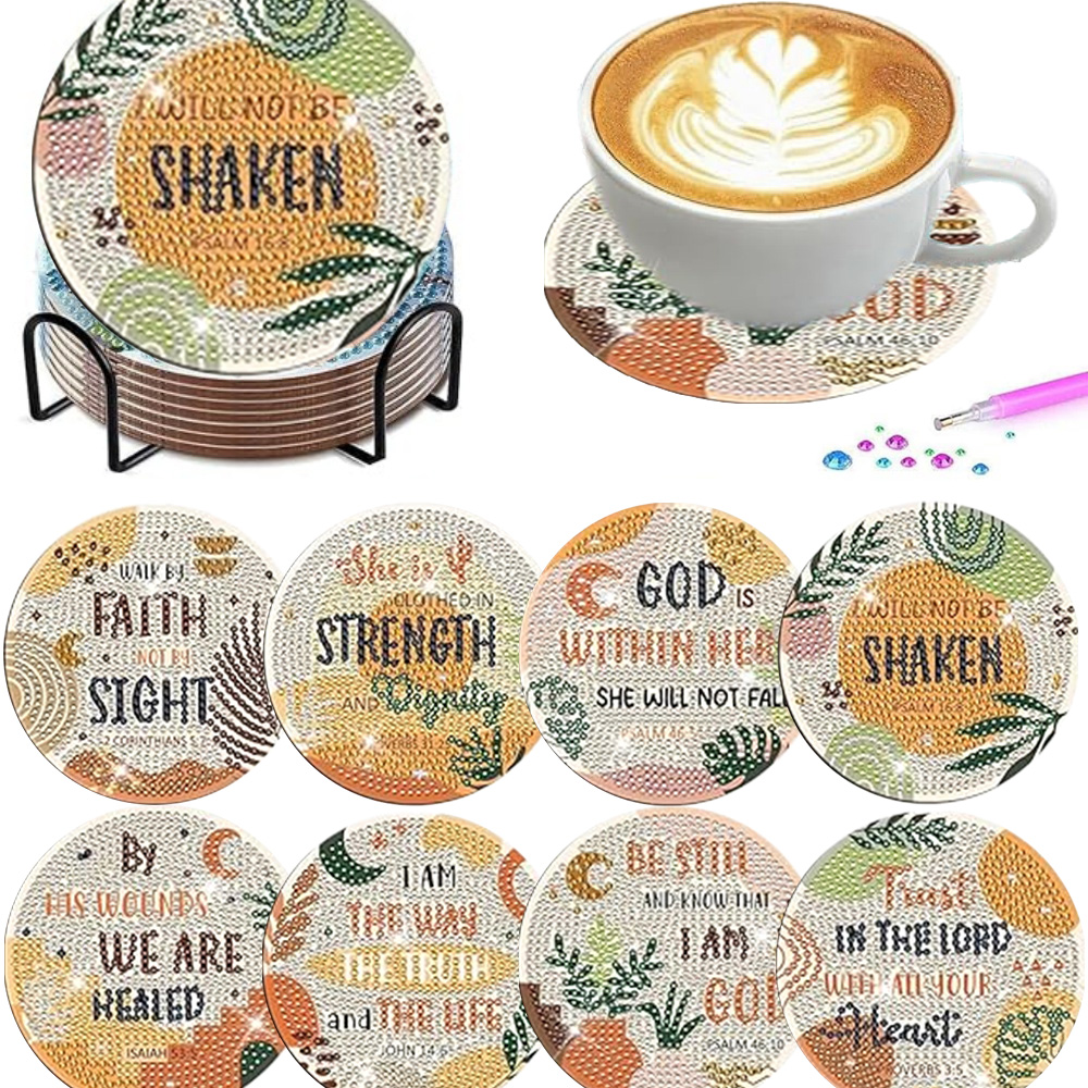 Resin Art Coasters - 8 Buah/Set Coasters Lukisan Berlian Desain