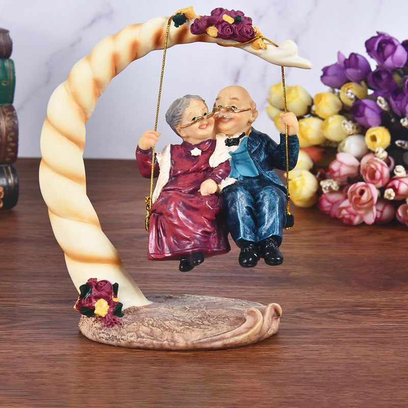 Resin Art Gift For Anniversary - Figur Resin Pasangan Tua Bergaya Cina,