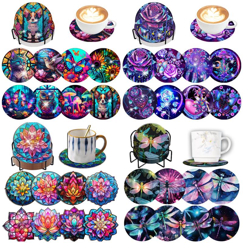 Resin Art Coasters - 8 buah/Set DIY lukisan berlian coaster