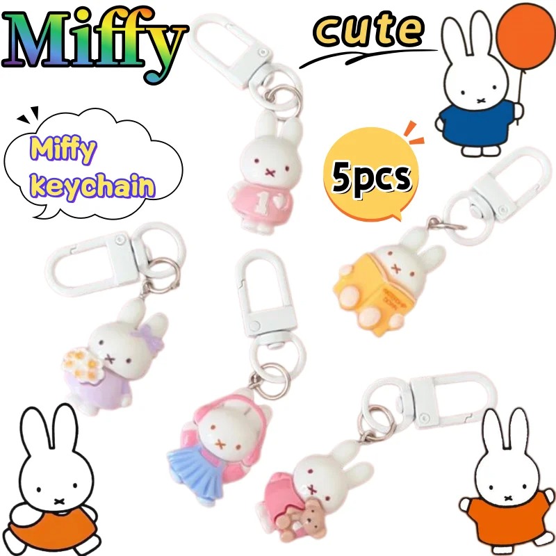 Resin Art Heart - 5pcs Gantungan Kunci Miffy Kreatif, Boneka