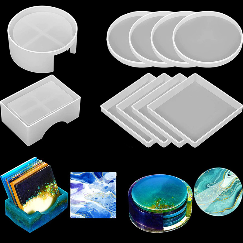 Resin Art Coasters - Cetakan silikon Coaster persegi bulat DIY