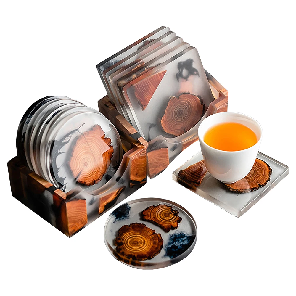 Resin Art Coasters - 6 Buah/Set Tatakan Gelas Pinus Resin