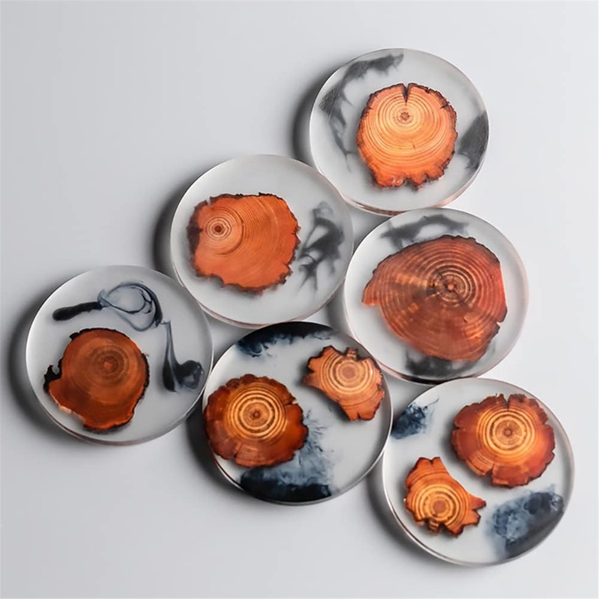 6 Buah Tatakan Gelas Kayu deng - Resin Art Coasters ulasan dan harga