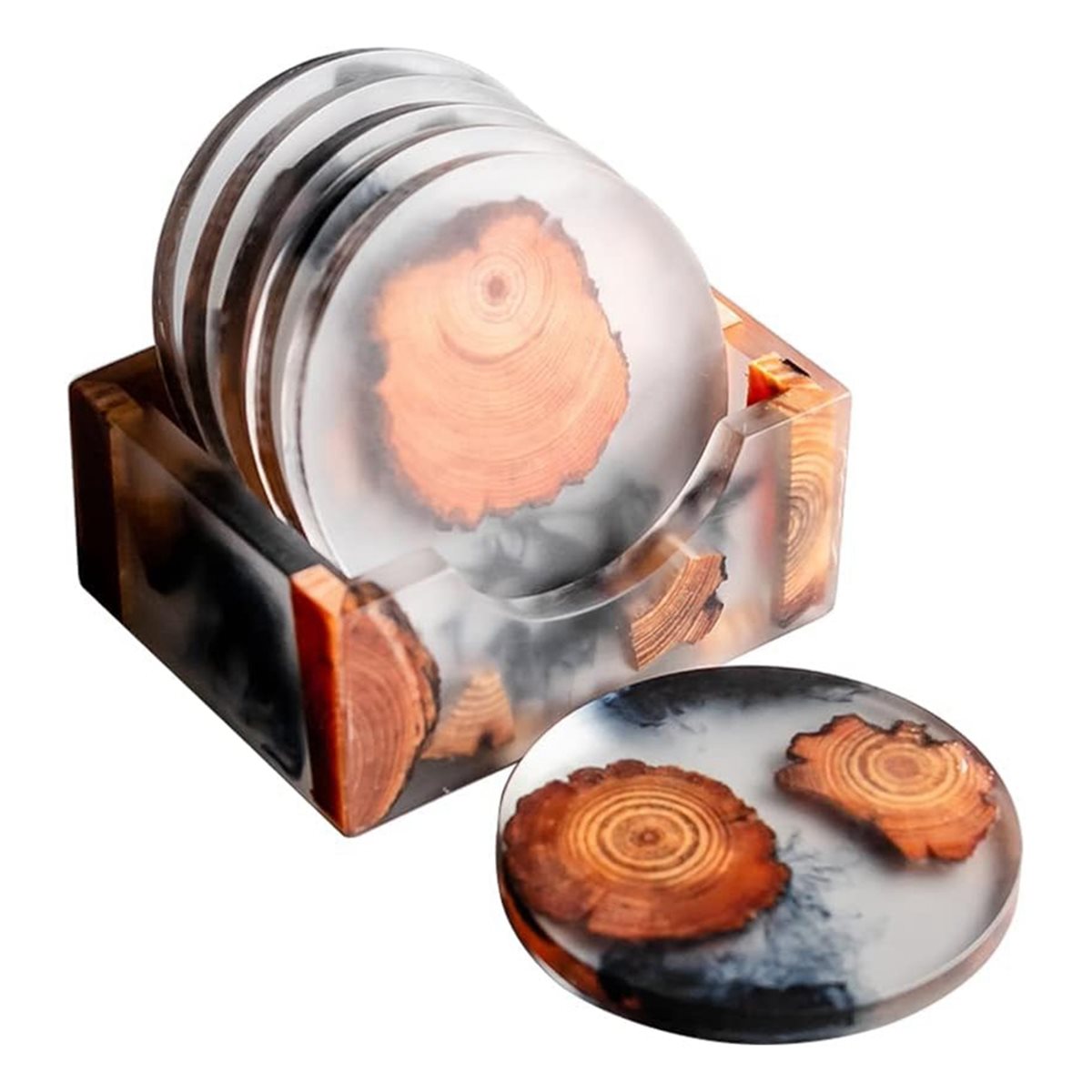 6 Buah Tatakan Gelas Kayu deng - Resin Art Coasters ulasan dan harga
