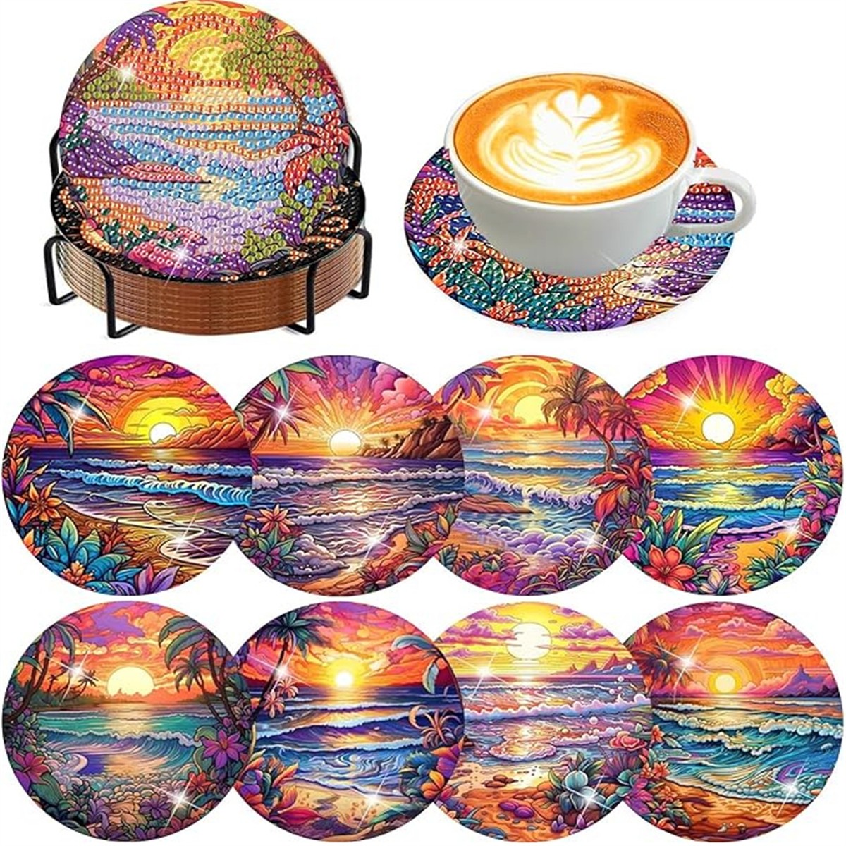 8 Buah/Set Set Tatakan Gelas B - Resin Art Coasters ulasan dan harga